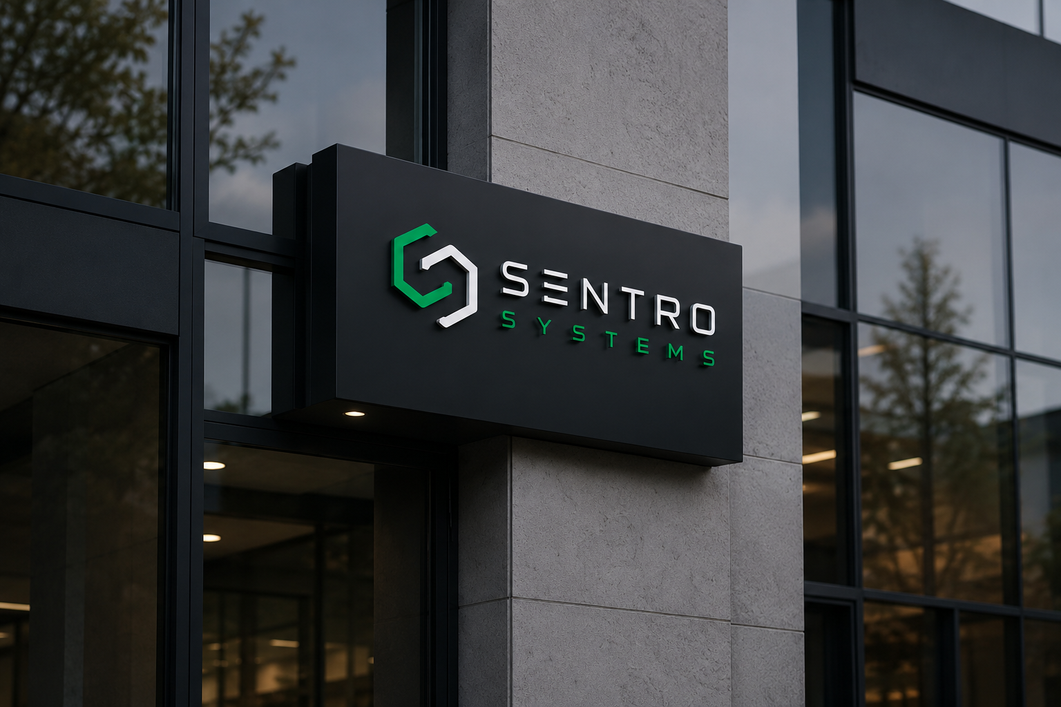 SENTRO SYSTEMS — фасадна табела на офис сграда